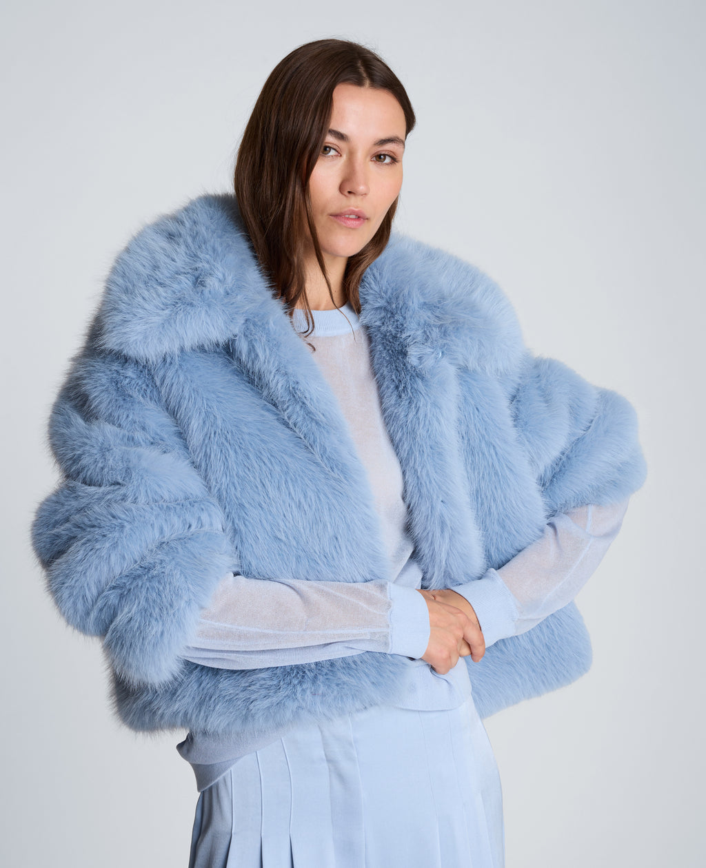 Kenneth Cole - Cropped Fur Jacket with Hook and Eye Closure WOMENS JACKET for Women 