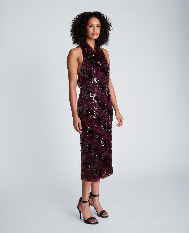 Kenneth Cole - Halter Neck Midi Sequin Dress WOMENS DRESS for Women