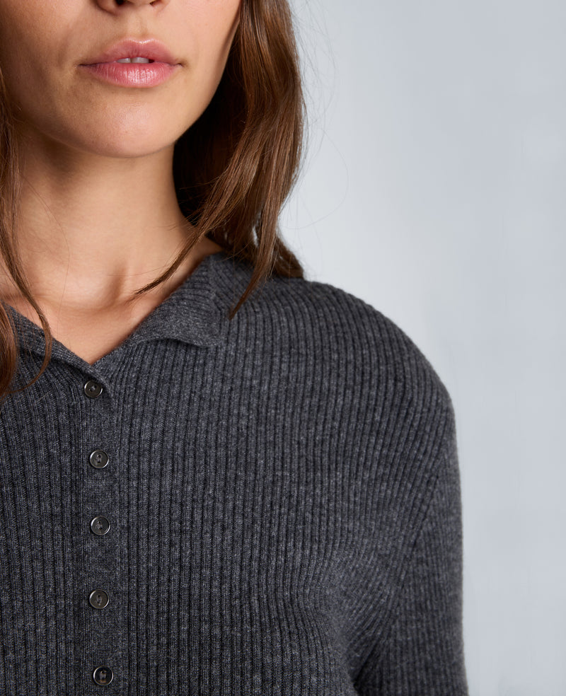 Kenneth Cole - Long Sleeve Mini Button Funnel Neck Sweater WOMENS SWEATER for Women