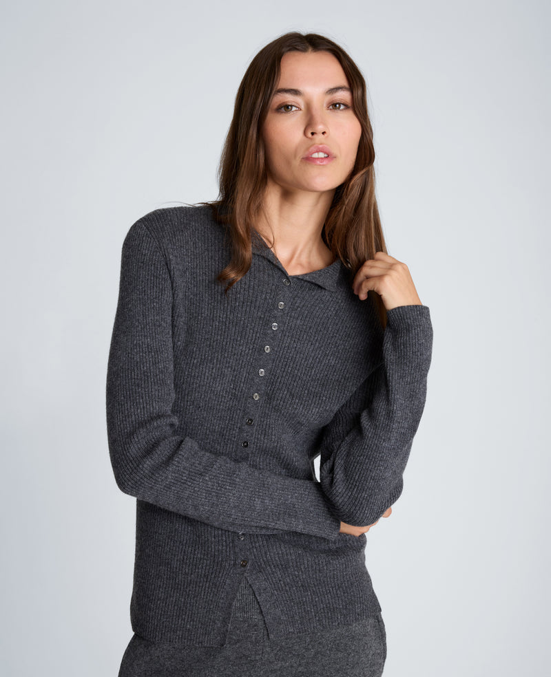 Kenneth Cole - Long Sleeve Mini Button Funnel Neck Sweater WOMENS SWEATER for Women