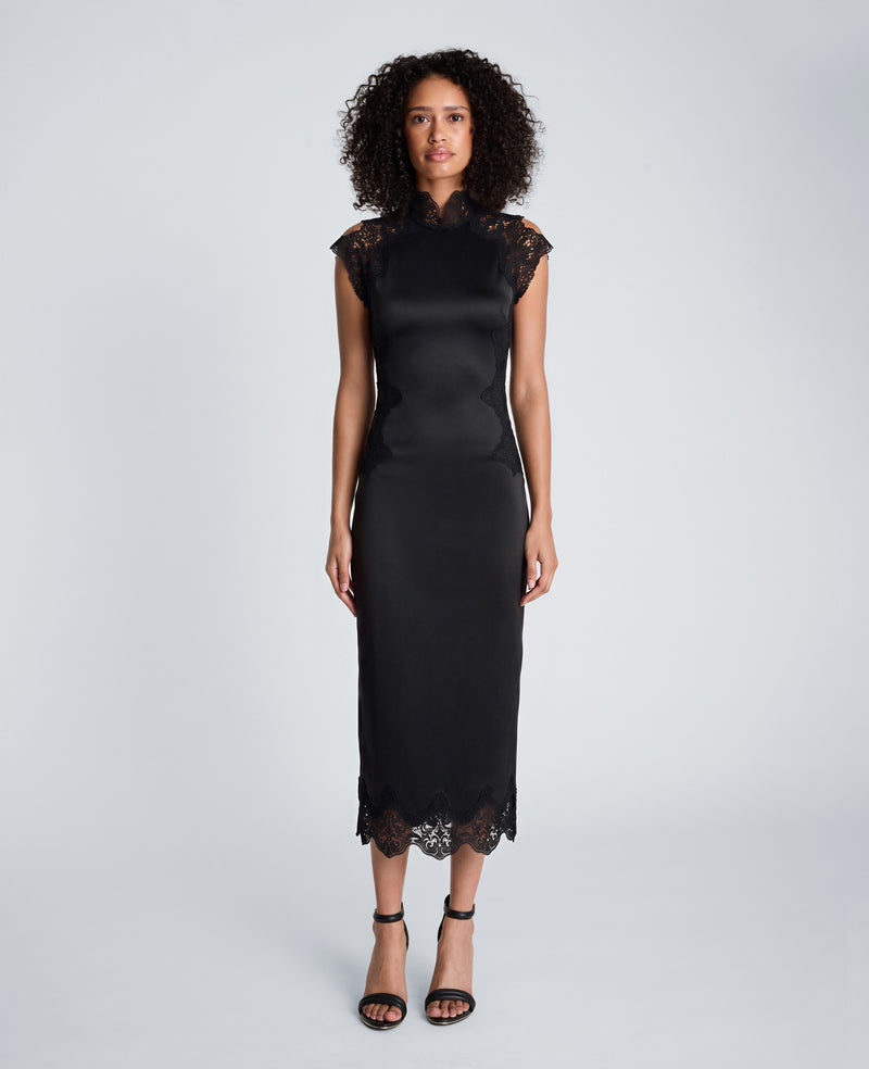 Kenneth Cole - Mock Neck Lace Layered Midi Dress WOMENS DRESS for Women