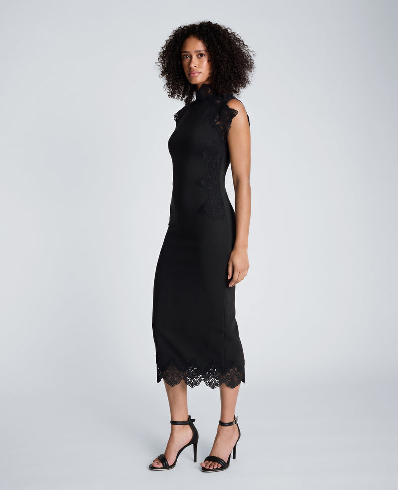 Kenneth Cole - Mock Neck Lace Layered Midi Dress WOMENS DRESS for Women