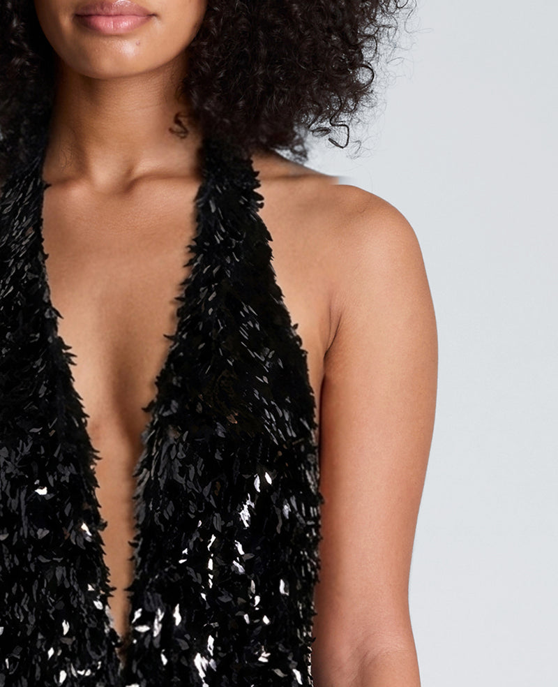 Kenneth Cole - Sequin and Textured Crepe Halter Mini Dress WOMENS DRESS for Women