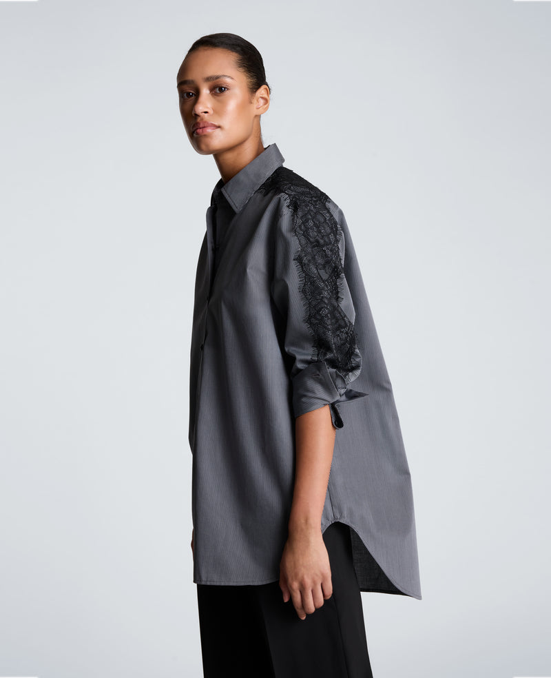 Kenneth Cole - Button Front Boyfriend Shirt with Lace Trim WOMENS TOPS for Women