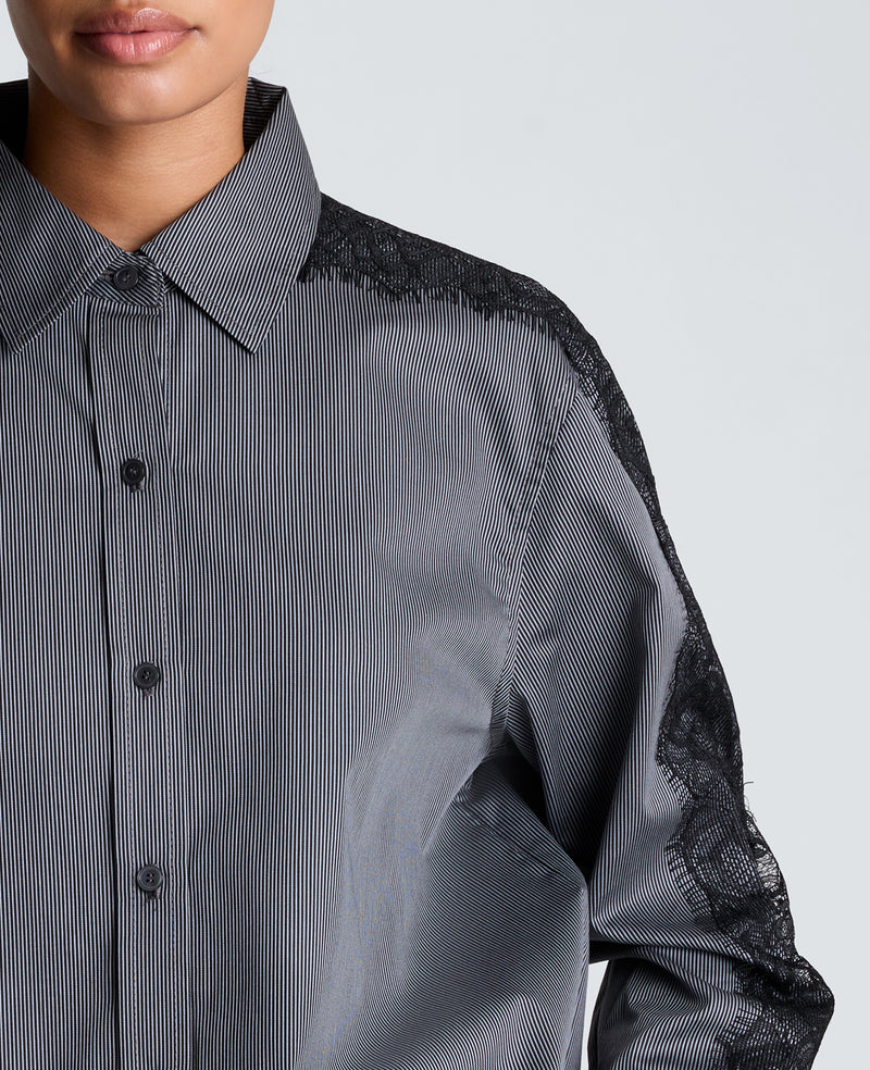 Kenneth Cole - Button Front Boyfriend Shirt with Lace Trim WOMENS TOPS for Women