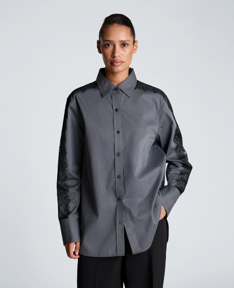 Kenneth Cole - Button Front Boyfriend Shirt with Lace Trim WOMENS TOPS for Women