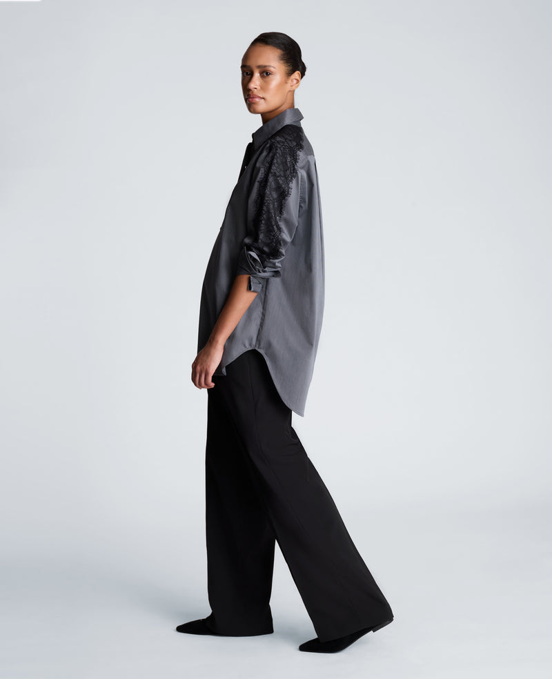 Kenneth Cole - Button Front Boyfriend Shirt with Lace Trim WOMENS TOPS for Women