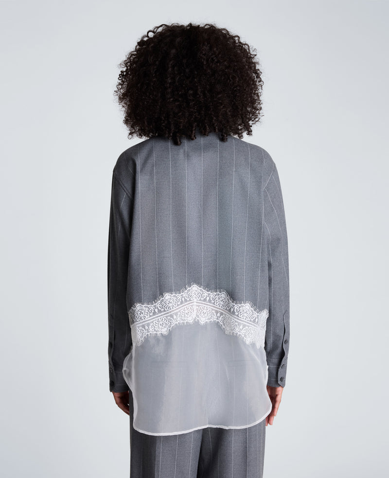 Kenneth Cole - Button Front Oversized Paneled Shirt with Lace WOMENS TOPS for Women