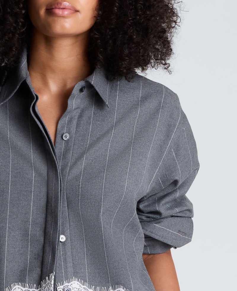 Kenneth Cole - Button Front Oversized Paneled Shirt with Lace WOMENS TOPS for Women
