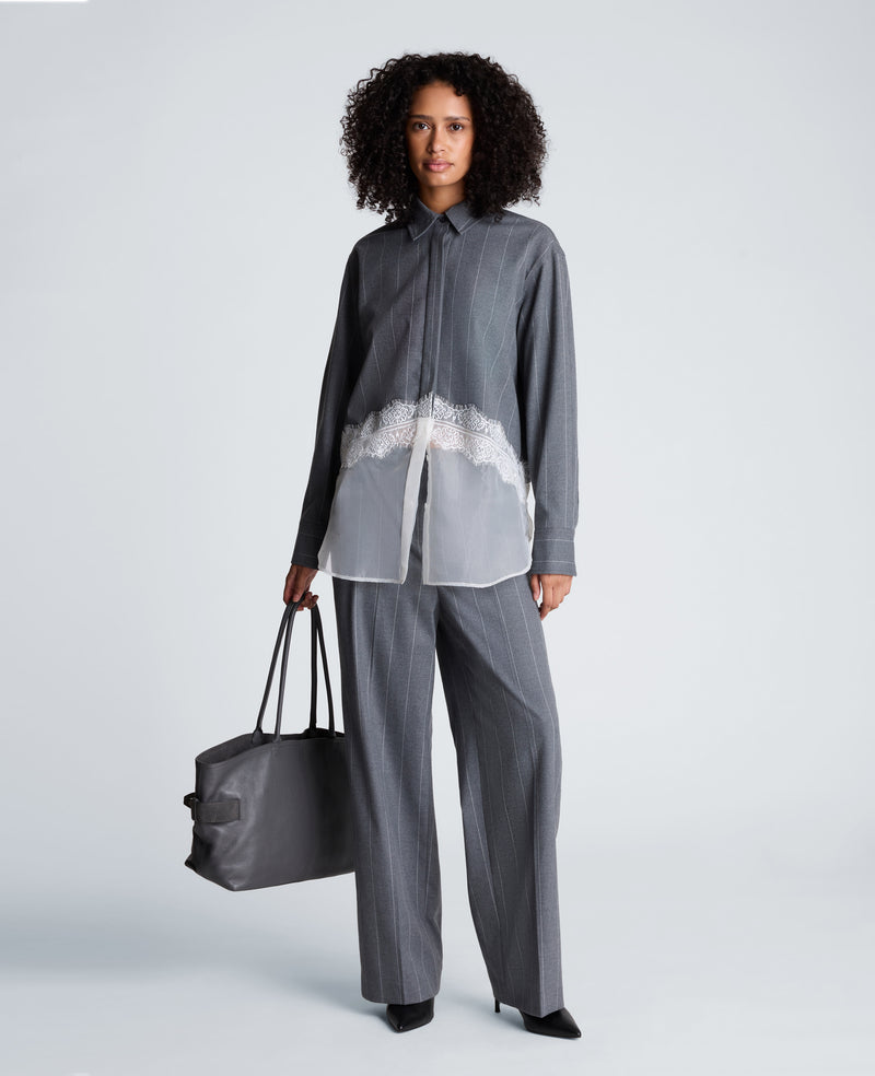 Kenneth Cole - Button Front Oversized Paneled Shirt with Lace WOMENS TOPS for Women