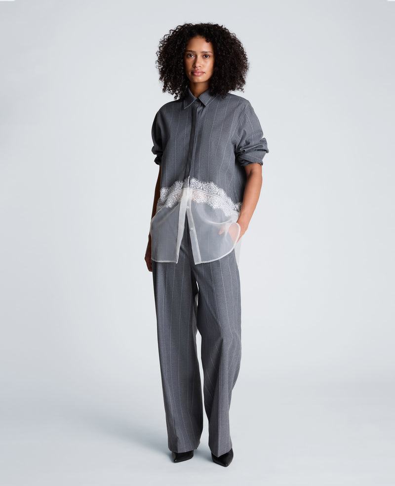 Kenneth Cole - Button Front Oversized Paneled Shirt with Lace WOMENS TOPS for Women