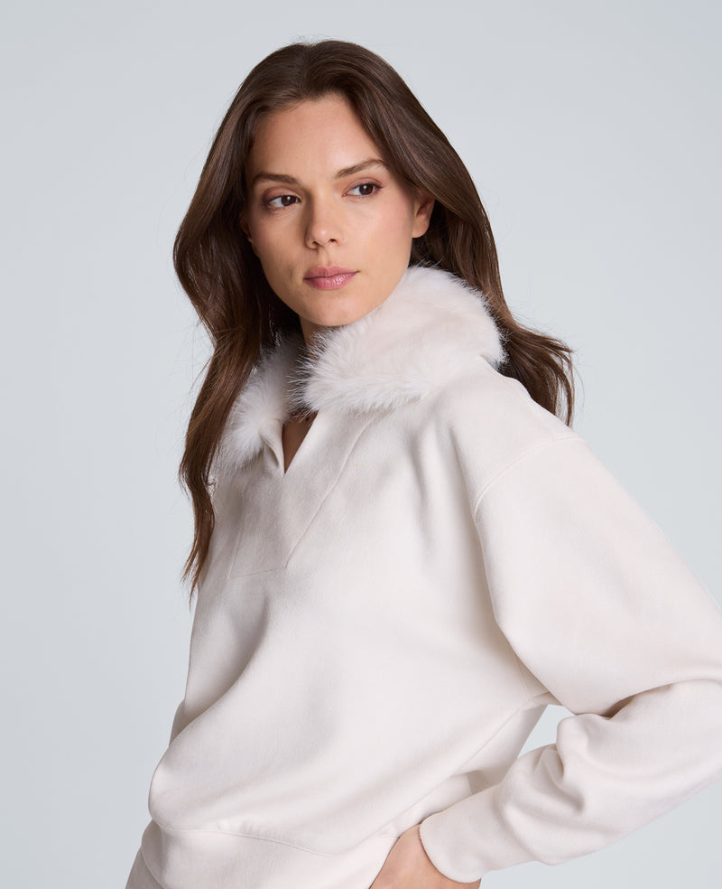 Kenneth Cole - Long Sleeve V-Neck Top with Fur Collar WOMENS KNITS for Women