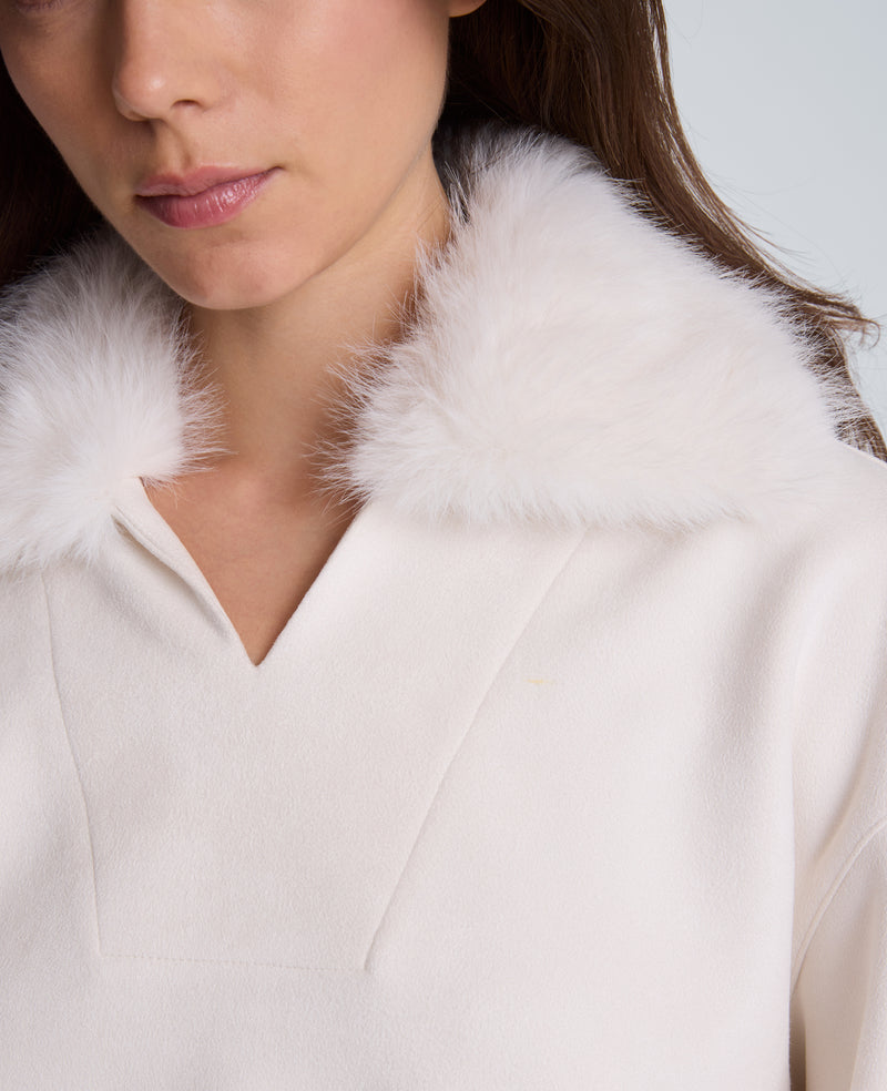 Kenneth Cole - Long Sleeve V-Neck Top with Fur Collar WOMENS KNITS for Women