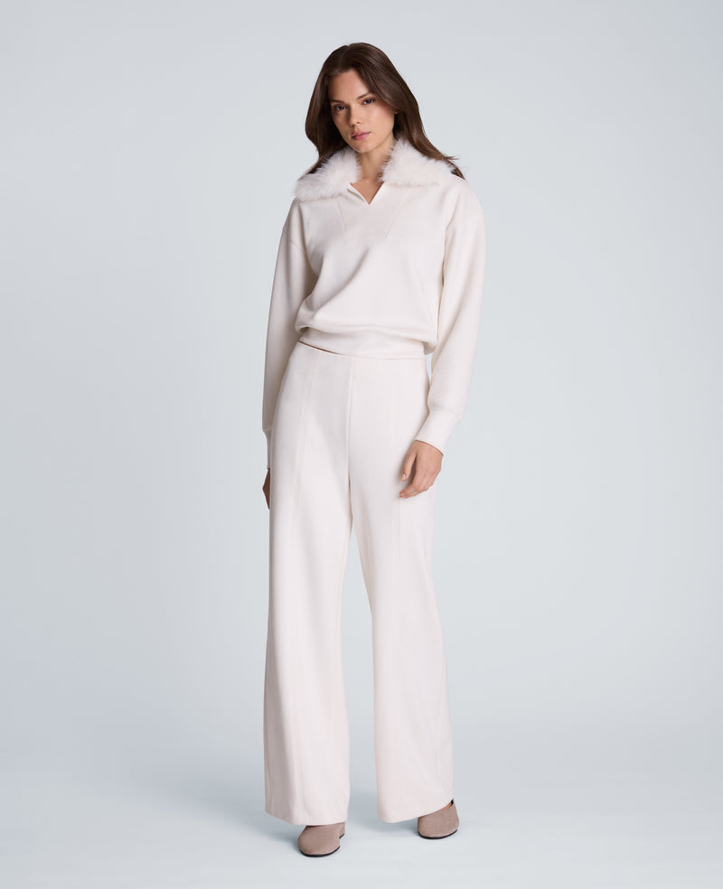 Kenneth Cole - Long Sleeve V-Neck Top with Fur Collar WOMENS KNITS for Women