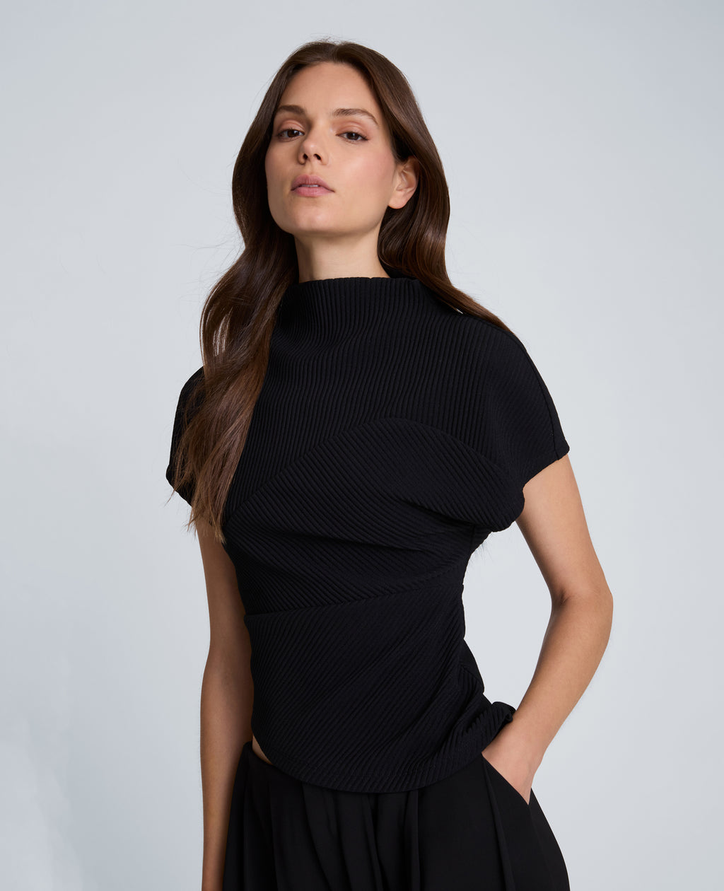 Kenneth Cole - Mock Neck Asymmetrical Pullover with Extended Shoulder WOMENS KNITS for Women 