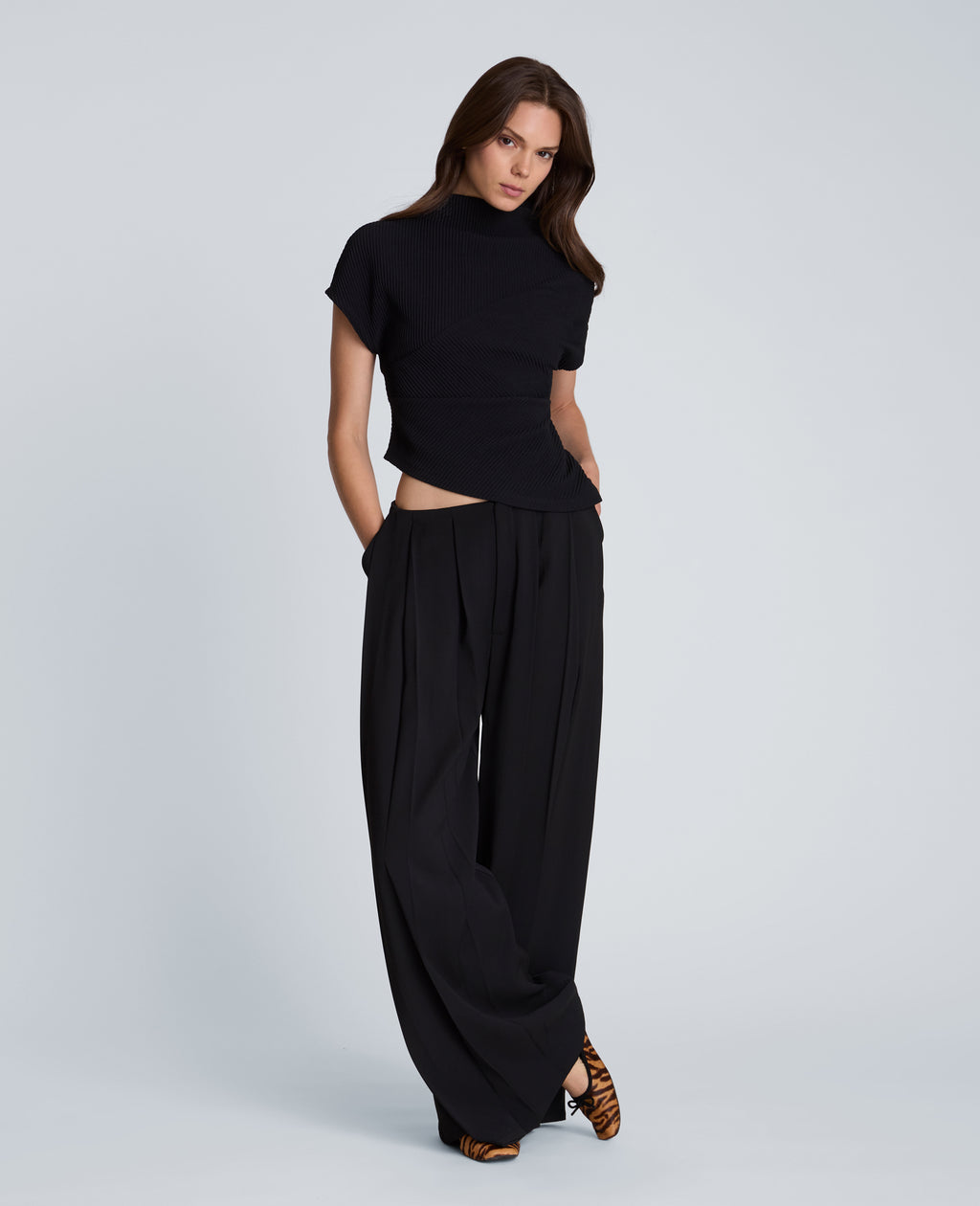 Mock Neck Asymmetrical Pullover with Extended Shoulder