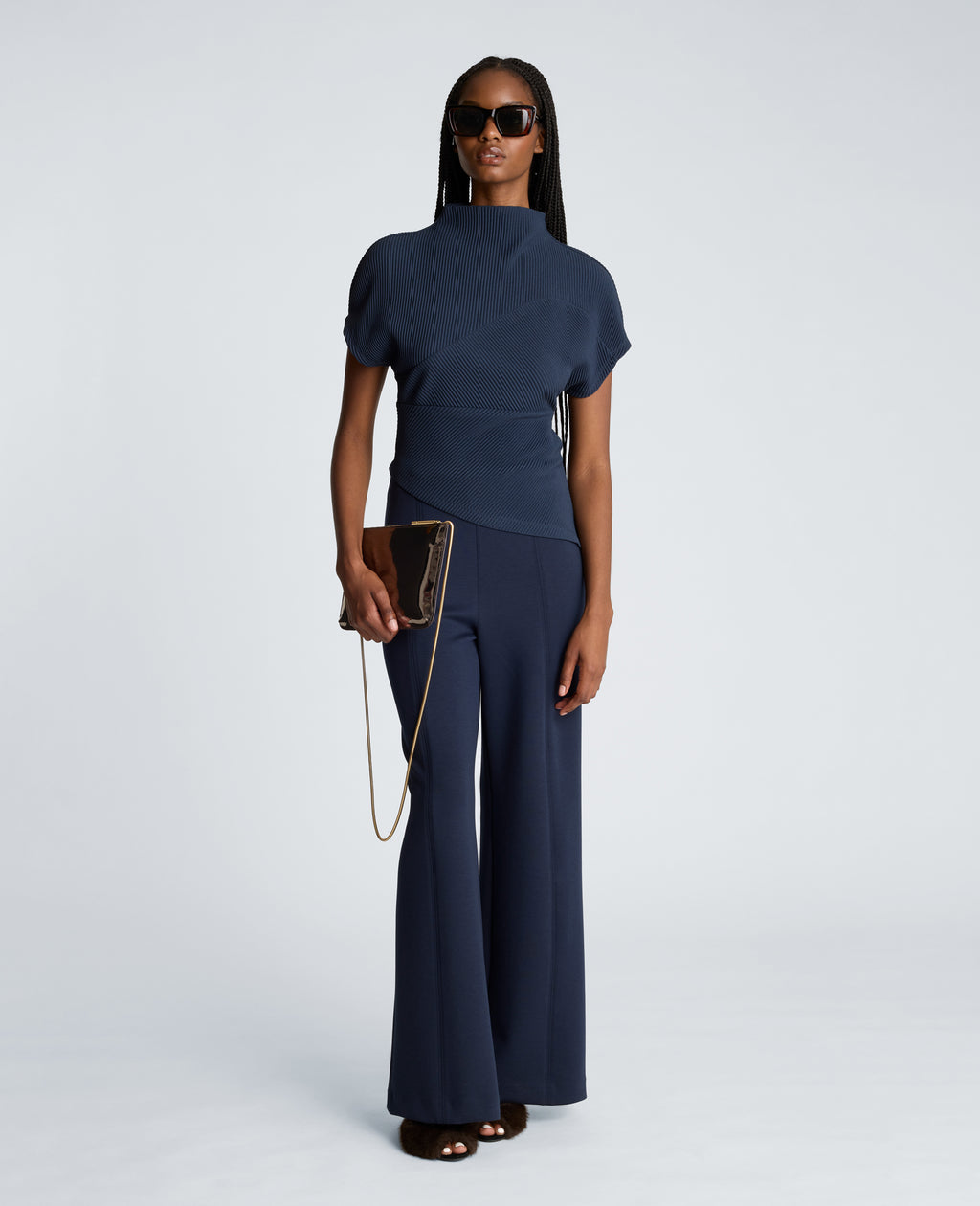 Mock Neck Asymmetrical Pullover with Extended Shoulder