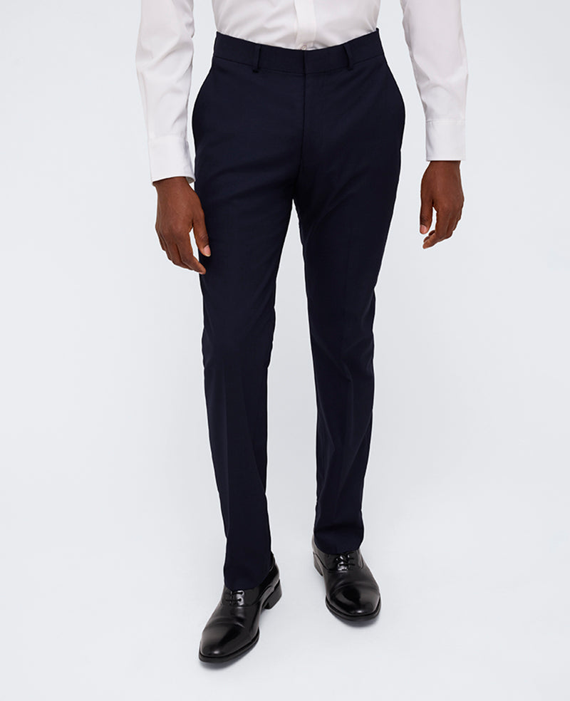 navy blue dress pants for men suit outfit and always versatile TAPERED-FIT Stretch Dress Pants for