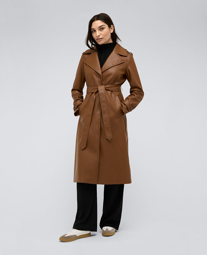 Kenneth Cole - Faux Leather Belted Trench WOMENS OUTERWEAR for Women 