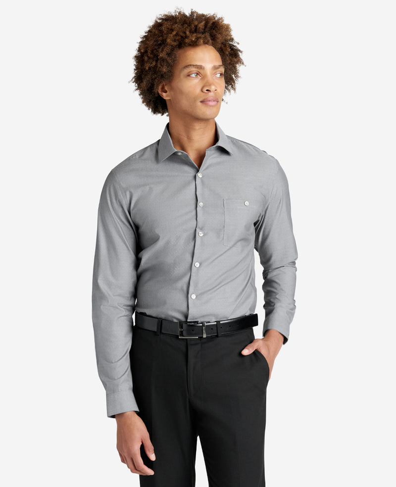 Kenneth Cole | Slim-Fit Button-Down Stretch Dress Shirt With Tek Fit in Eclipse, Size: 16.5/32 Kenneth Cole | Slim-Fit Button-Down Stretch Dress Shirt With Tek Fit in Eclipse, Size: 16.5/32