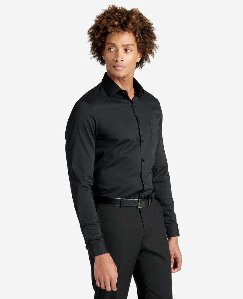 Kenneth Cole | Slim Fit Sustainable Stretch Collar Solid Dress Shirt in Black, Size: 15/32 Kenneth Cole | Slim Fit Sustainable Stretch Collar Solid Dress Shirt in Black, Size: 15/32