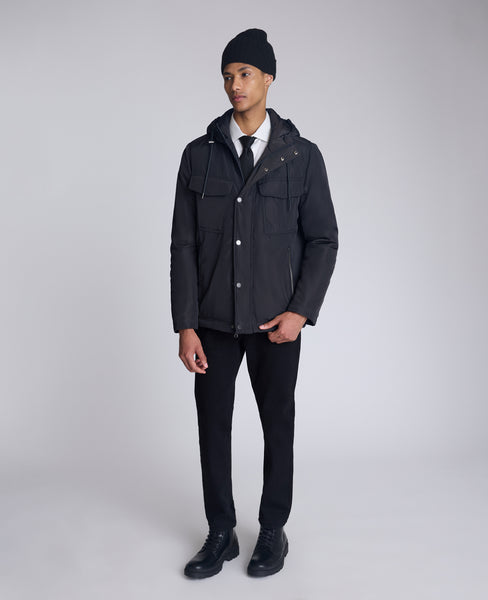 REACTION - Utility Rain Hooded Jacket for Men, Black | KC