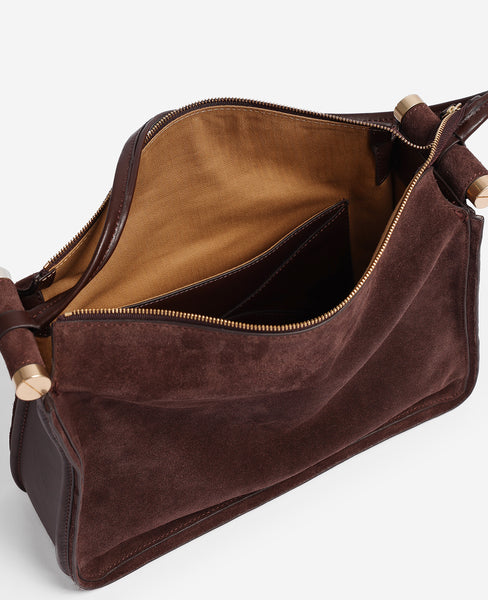 Shoe Highline Large Suede Shoulder Bag, Chocolate | KC
