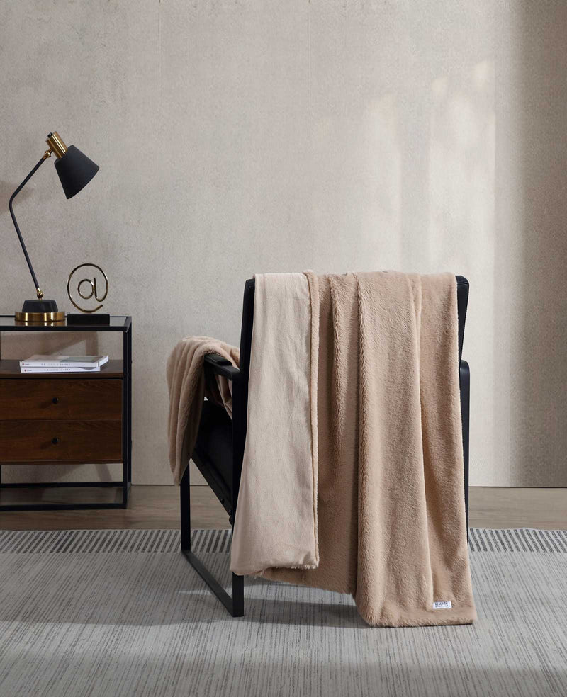 Kenneth Cole - Faux Fur Solid Throw Blanket Bedding