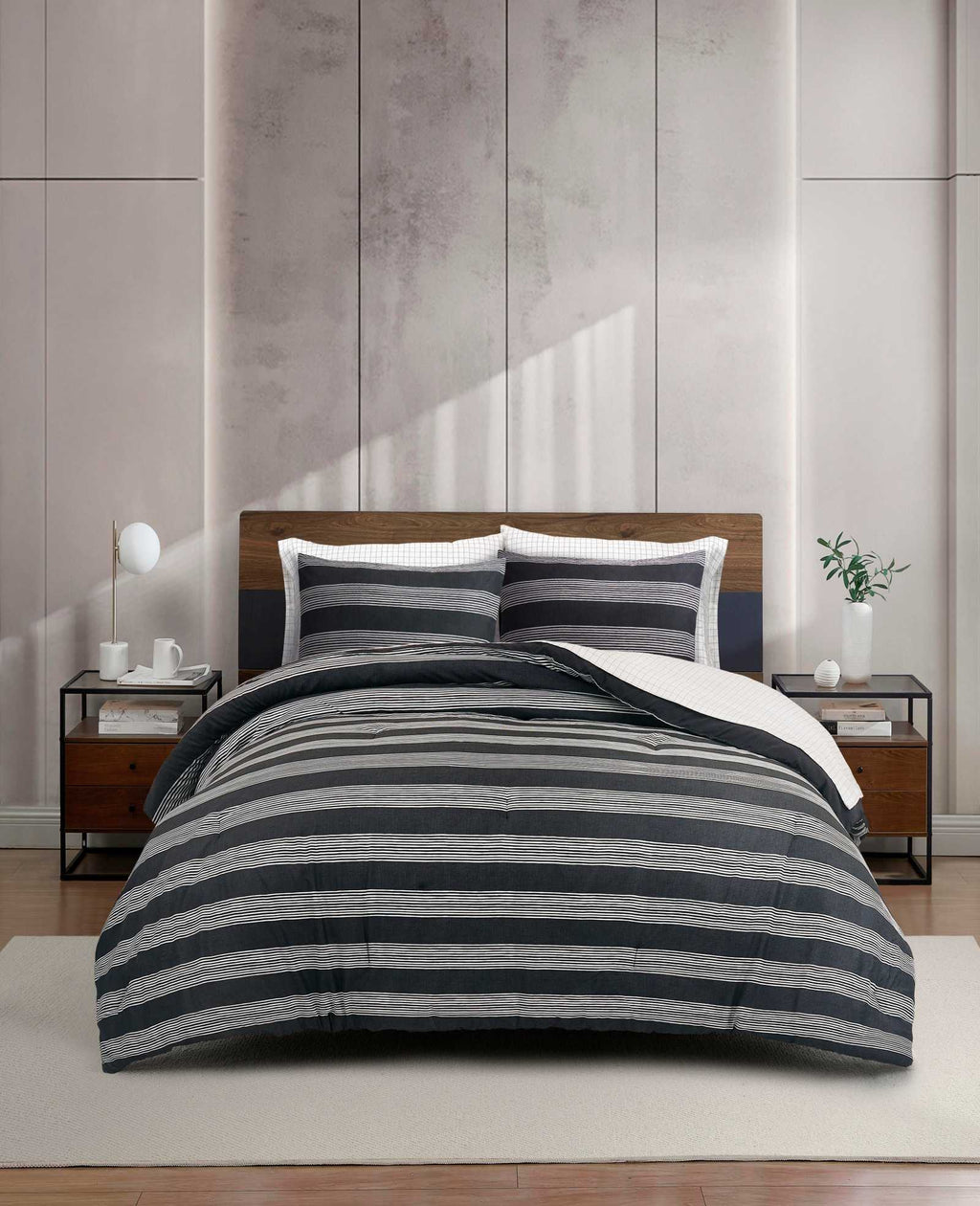Kenneth Cole - Banded Stripe Textured Comforter Set Bedding 