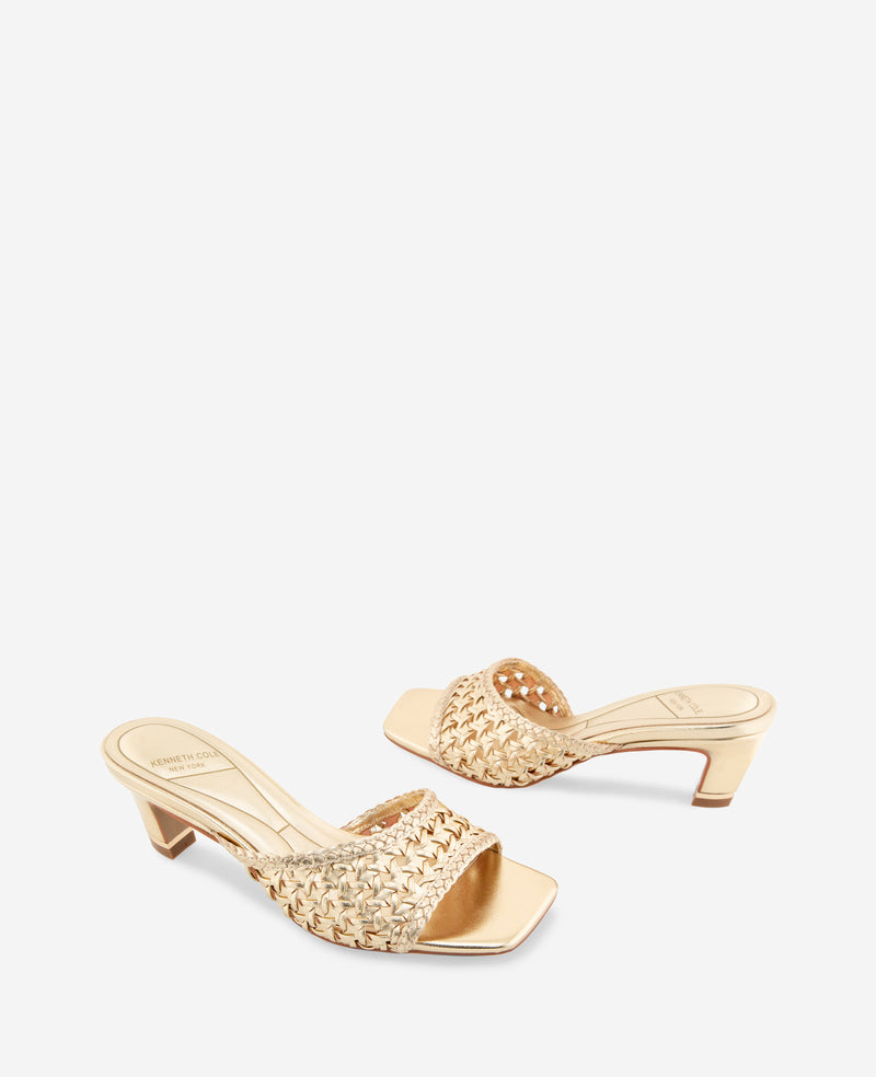 Kenneth Cole - Arita Metallic Woven Leather Open Toe Heel WOMENS HEELS for Women