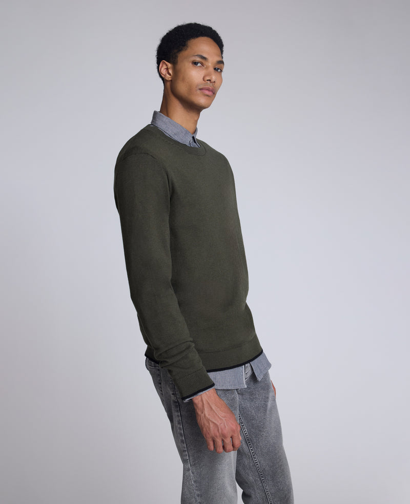 Kenneth Cole - Crewneck Sweater with Tipping Details MENS SWEATER for Men