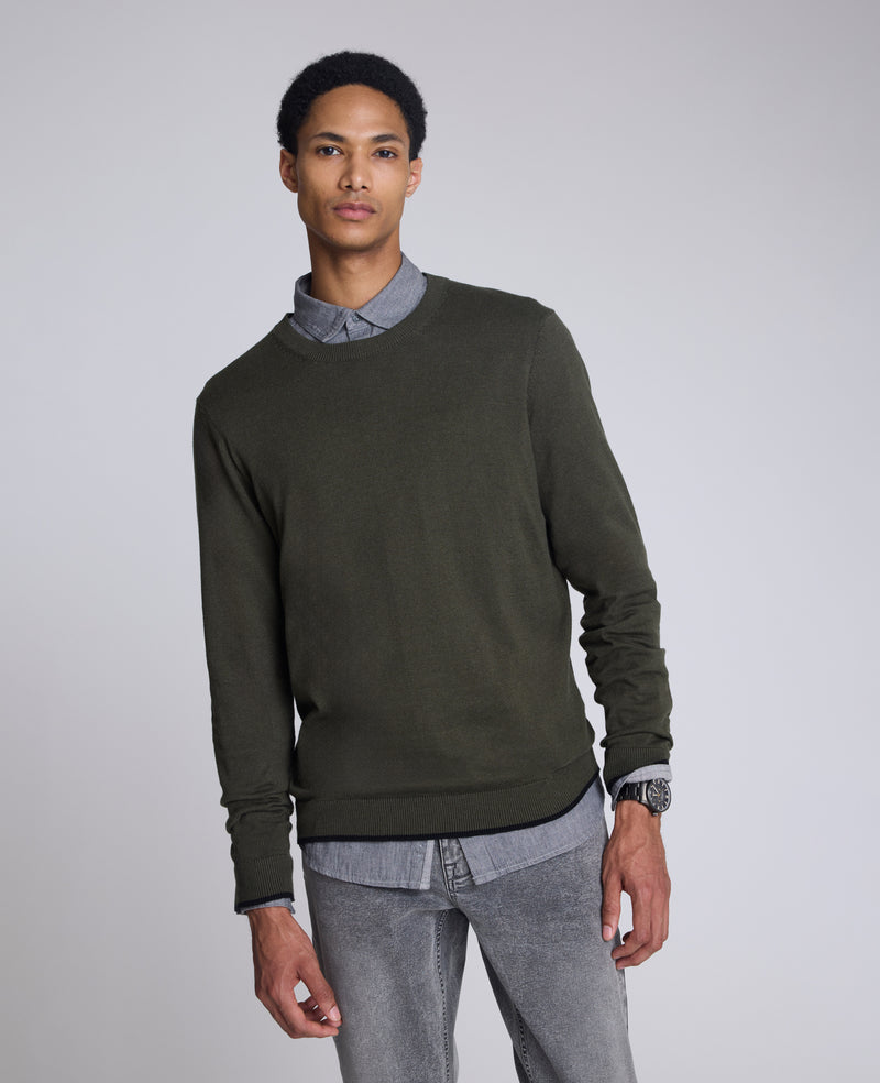Kenneth Cole - Crewneck Sweater with Tipping Details MENS SWEATER for Men