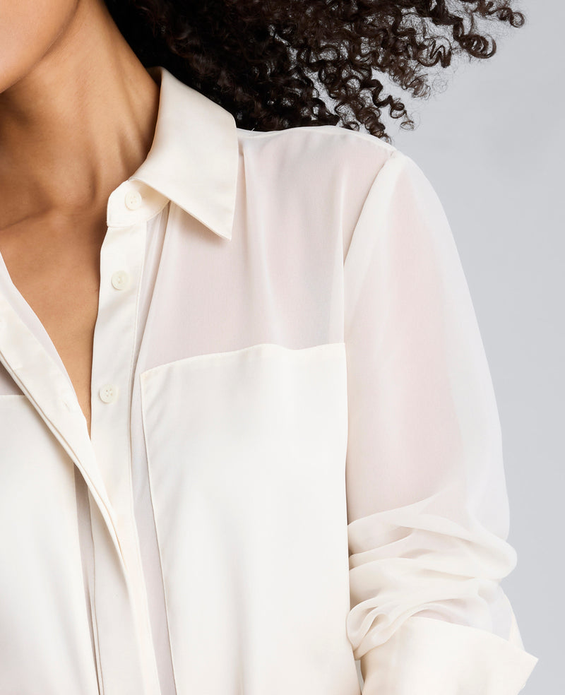 Kenneth Cole - Long Sleeve Button Front Sheer Detail Woven Shirt WOMENS SHIRTS for Women