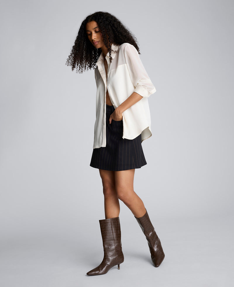 Kenneth Cole - Long Sleeve Button Front Sheer Detail Woven Shirt WOMENS SHIRTS for Women