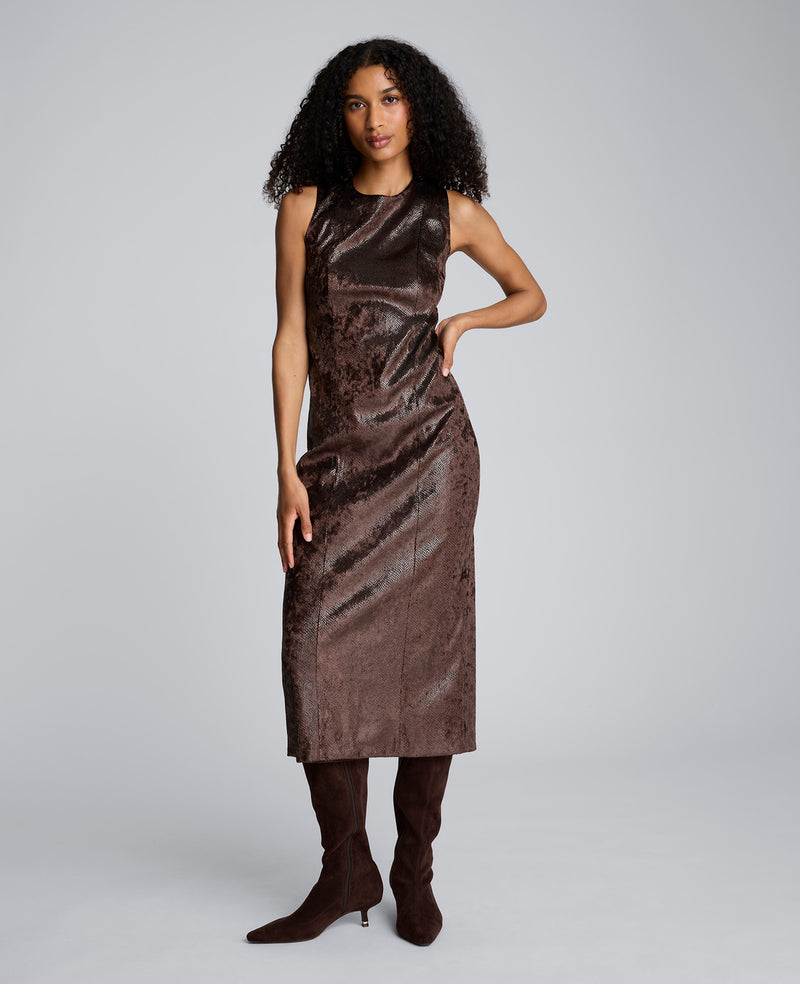 Kenneth Cole - Snake Skin Textured Velvet Crew Neck Sheath Midi Dress WOMENS DRESS for Women