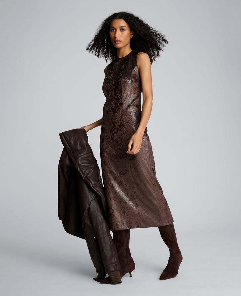 Kenneth Cole - Snake Skin Textured Velvet Crew Neck Sheath Midi Dress WOMENS DRESS for Women