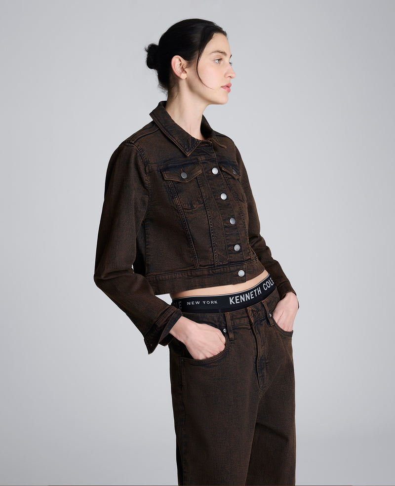 Kenneth Cole - Overdye Denim Cropped Trucker Jacket WOMENS DENIM for Women