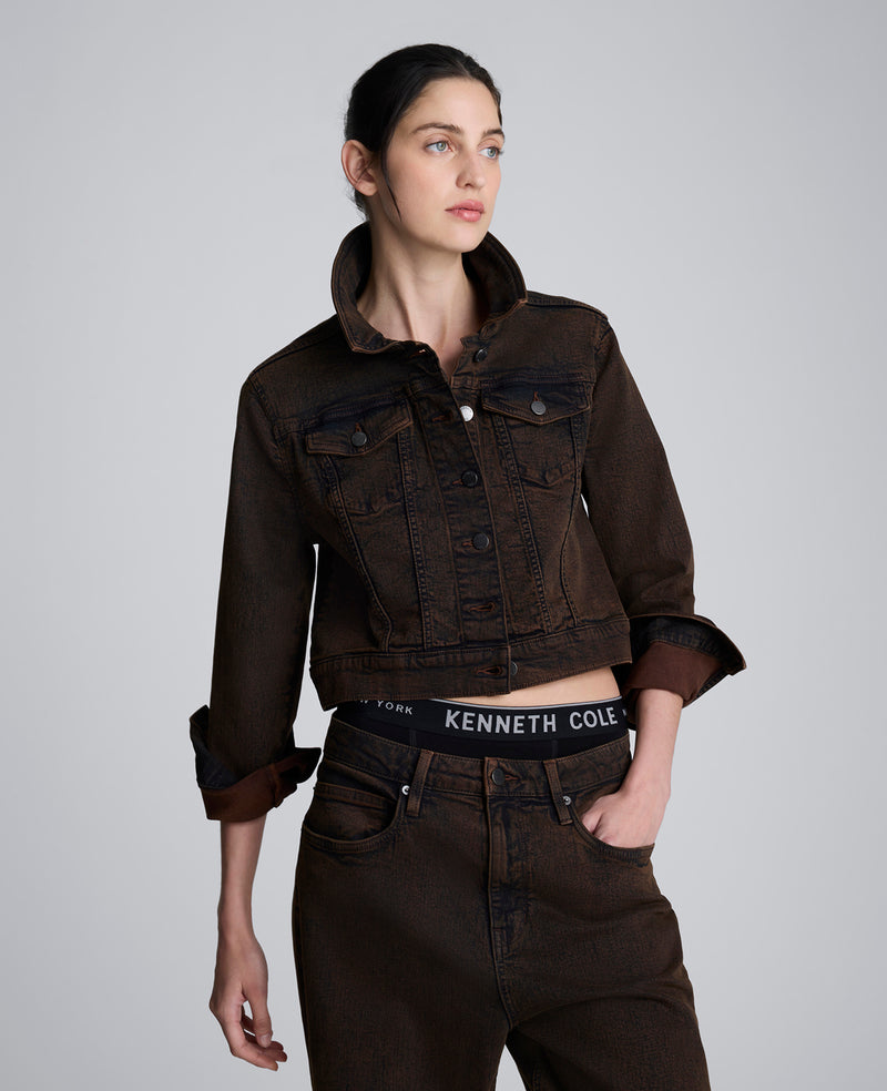 Kenneth Cole - Overdye Denim Cropped Trucker Jacket WOMENS DENIM for Women