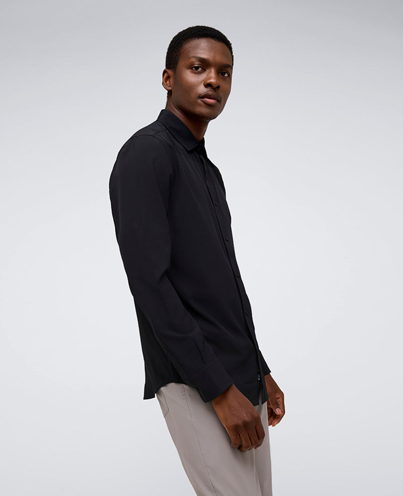 mens black long sleeve dress shirt Kenneth Cole Men's Solid Slim Fit Performance Shirt - Black