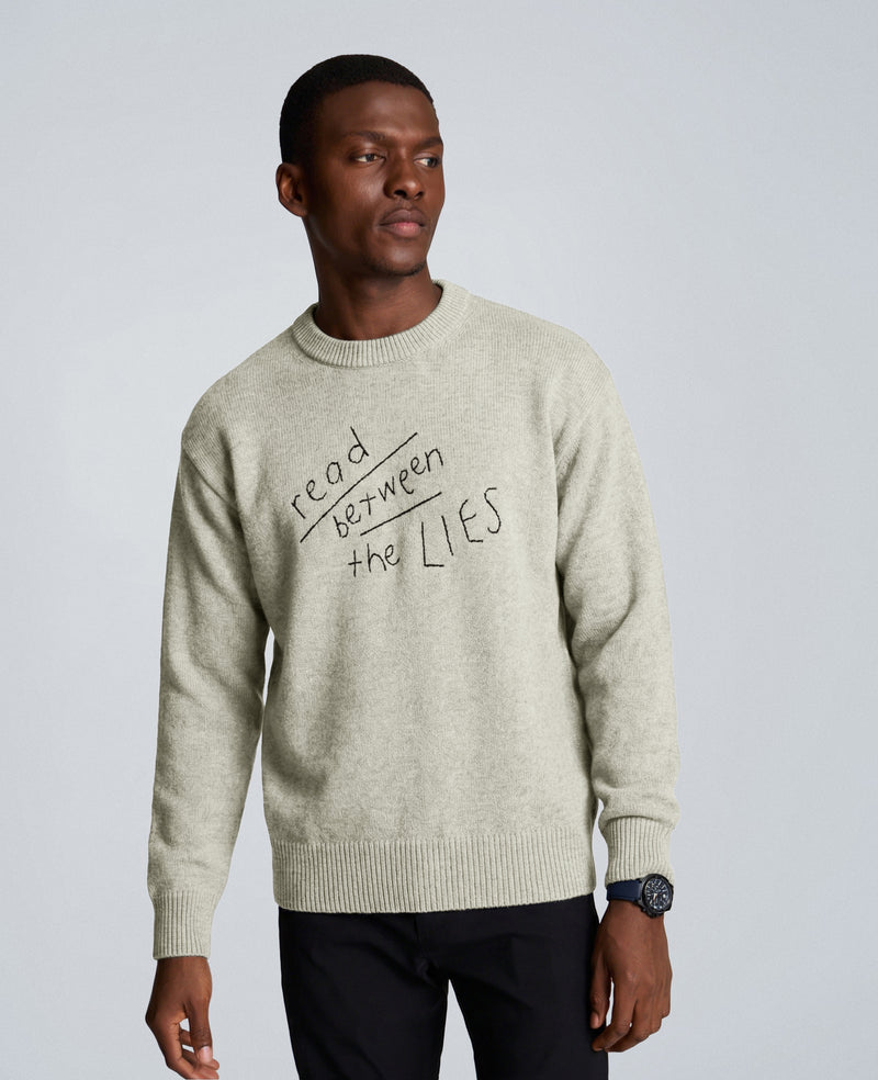 Kenneth Cole - Lingua Franca Read Between The Lies Unisex Cotton Crewneck Sweater Men's Apparel for Unisex