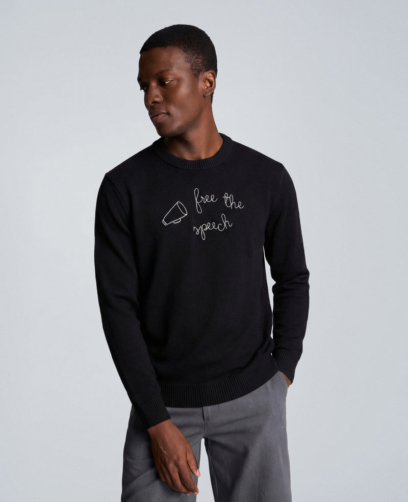Kenneth Cole - Lingua Franca Free The Speech Unisex Cotton Crewneck Sweater Men's Apparel for Unisex