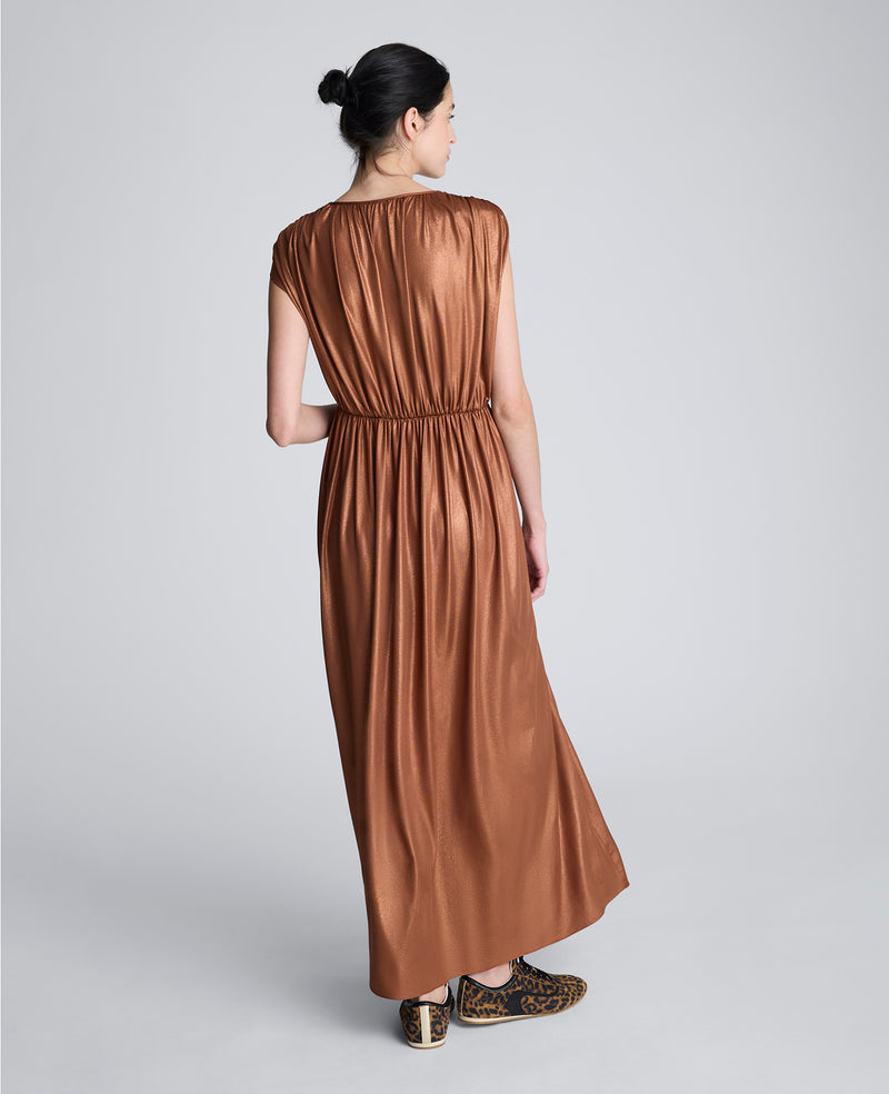 Kenneth Cole - Metallic Knit Deep V-Neck Gathered Maxi Dress WOMENS DRESS for Women