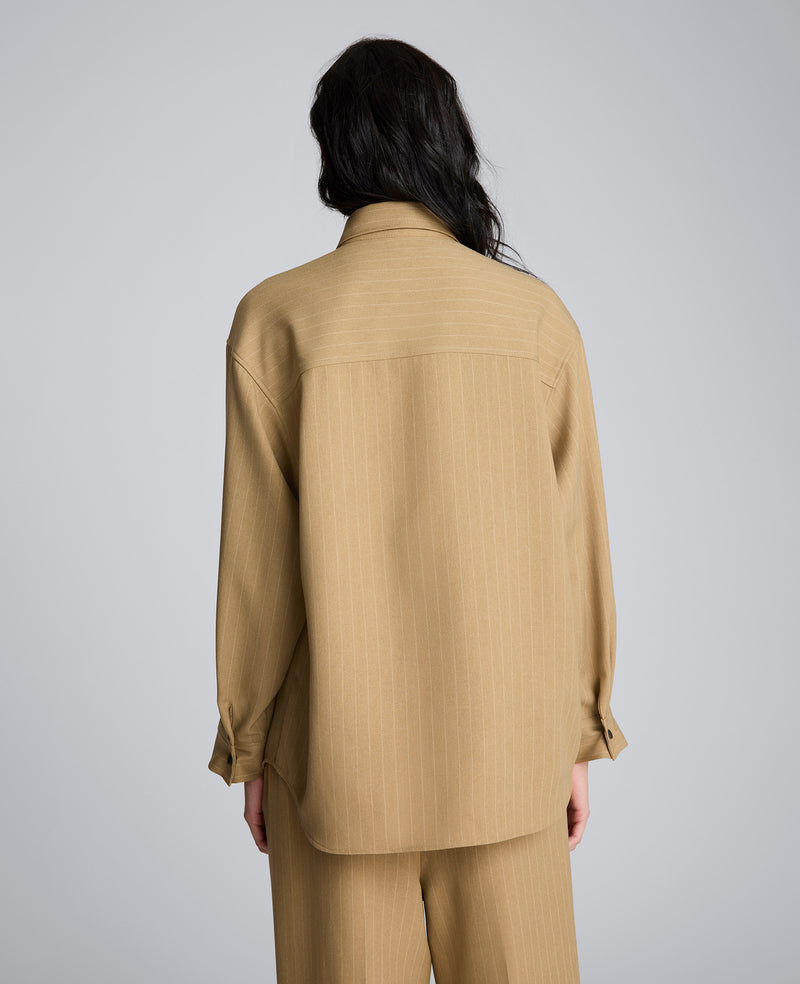 Kenneth Cole - Pinstripe Drop Shoulder Snap Front Boyfriend Shirt WOMENS SHIRTS for Women