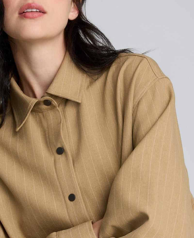 Kenneth Cole - Pinstripe Drop Shoulder Snap Front Boyfriend Shirt WOMENS SHIRTS for Women