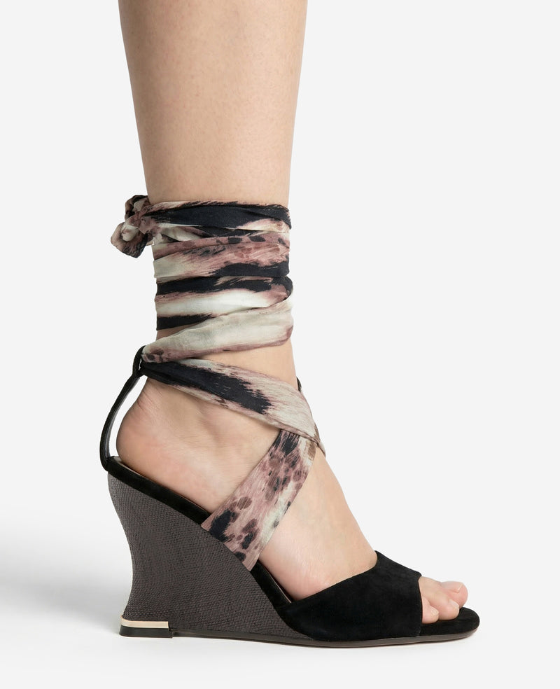 Kenneth Cole - Fabia Printed Fabric Wrap Around Suede & Raffia Wedge WOMENS HEELS for Women
