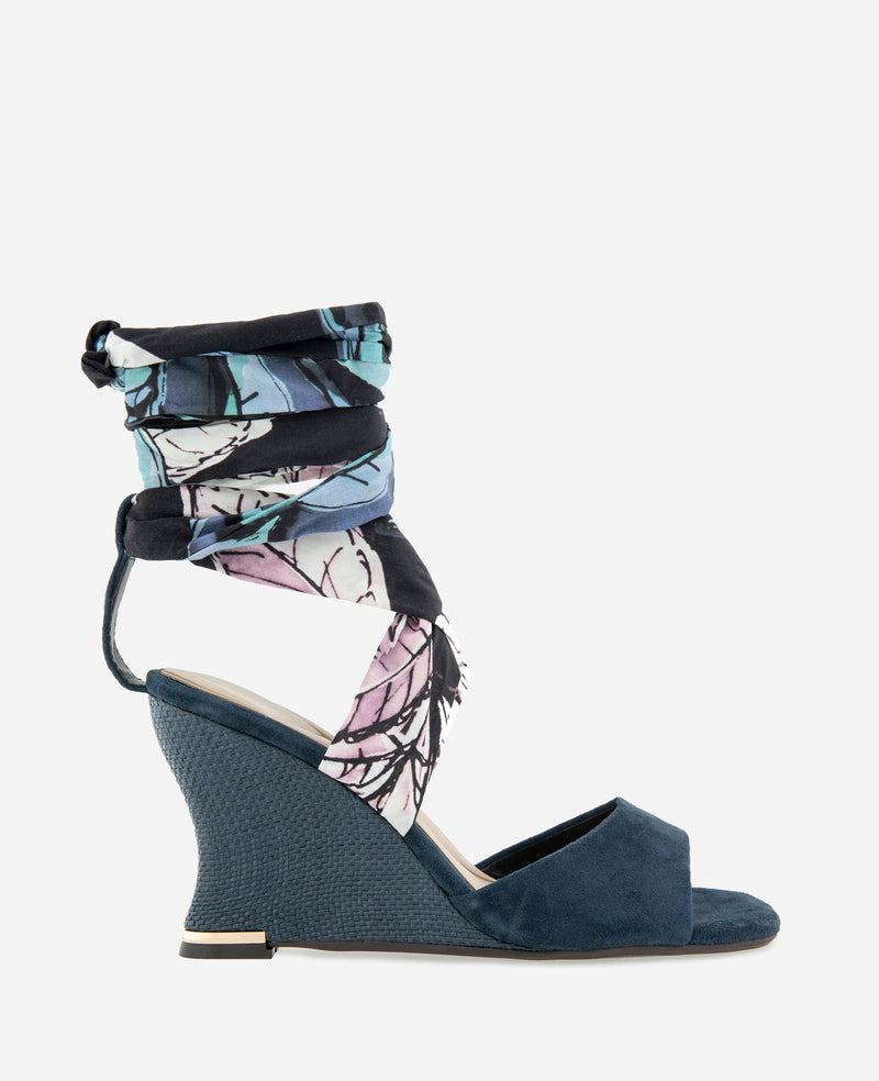 Kenneth Cole - Fabia Printed Fabric Wrap Around Suede & Raffia Wedge WOMENS HEELS for Women