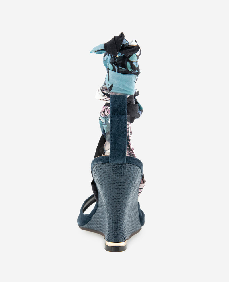 Kenneth Cole - Fabia Printed Fabric Wrap Around Suede & Raffia Wedge WOMENS HEELS for Women