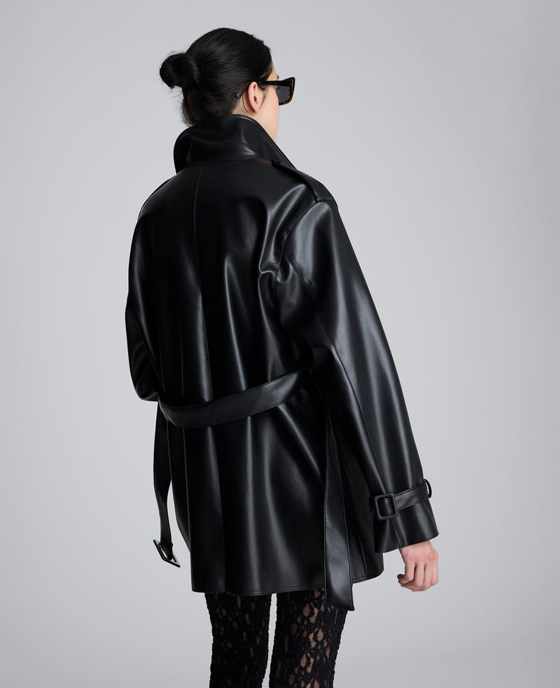 Kenneth Cole - Faux Leather Double Breasted Trench WOMENS JACKET for Women