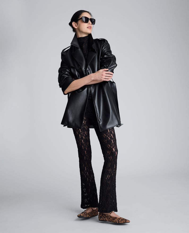 Kenneth Cole - Faux Leather Double Breasted Trench WOMENS JACKET for Women