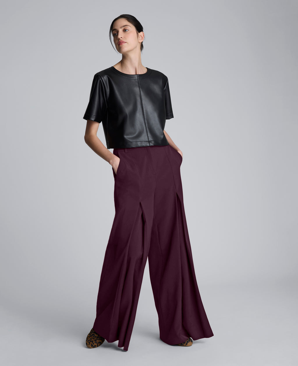 Luxe Twill Wide Leg Inverted Pleat Front Pant